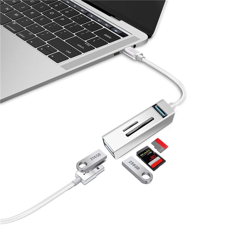 Type-C 5-in-1 Hub Splitter USB3.0 TF Memory Card Reader Adapter Docking Station for Phone Laptop - White
