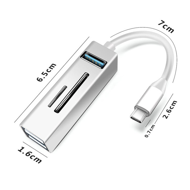 Type-C 5-in-1 Hub Splitter USB3.0 TF Memory Card Reader Adapter Docking Station for Phone Laptop - White