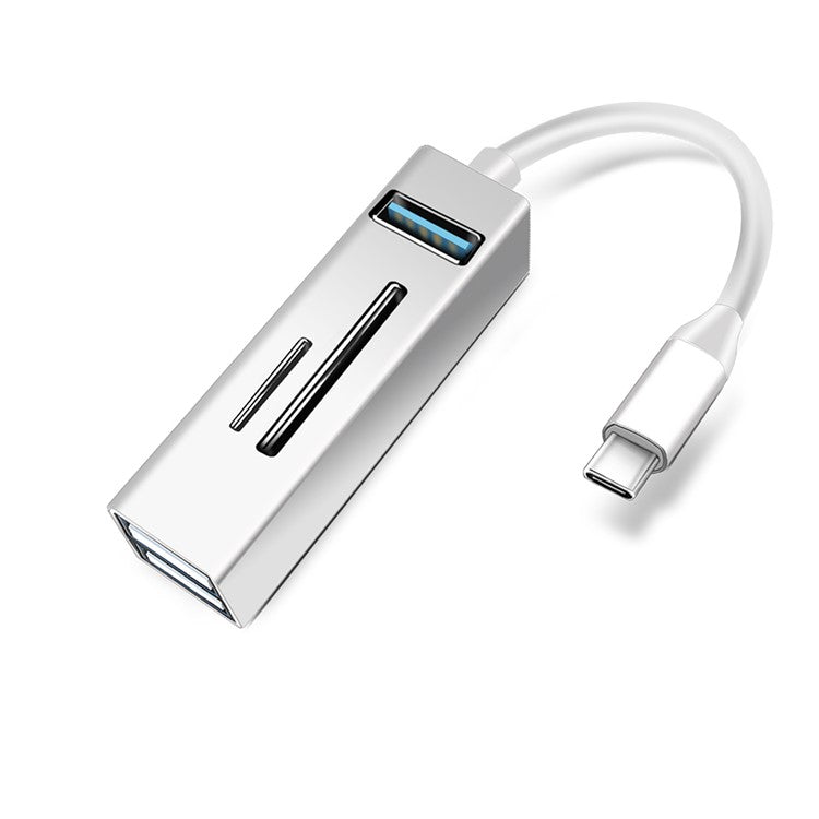 Type-C 5-in-1 Hub Splitter USB3.0 TF Memory Card Reader Adapter Docking Station for Phone Laptop - White