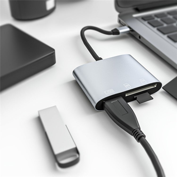 NK-3041 USB-C Hub 3-in-1 USB3.0 TF Memory Card Reader OTG Adapter