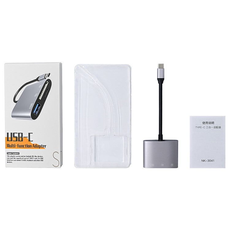 NK-3041 USB-C Hub 3-in-1 USB3.0 TF Memory Card Reader OTG Adapter