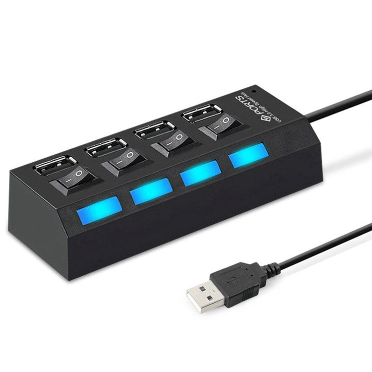 A42 High Speed USB2.0 4-Port USB Hub Splitter with Independent Switch - Black