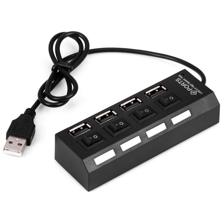 A42 High Speed USB2.0 4-Port USB Hub Splitter with Independent Switch - Black