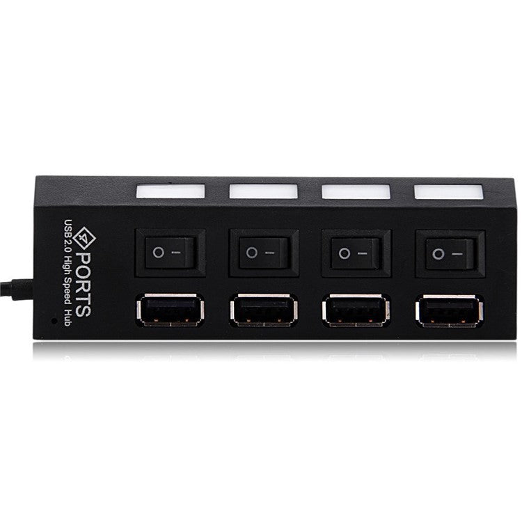 A42 High Speed USB2.0 4-Port USB Hub Splitter with Independent Switch - Black