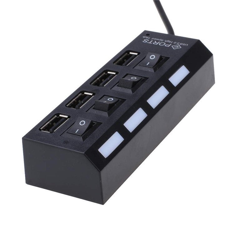 A42 High Speed USB2.0 4-Port USB Hub Splitter with Independent Switch - Black