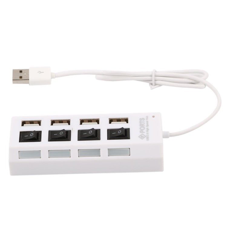 A42 High Speed USB2.0 4-Port USB Hub Splitter with Independent Switch - White