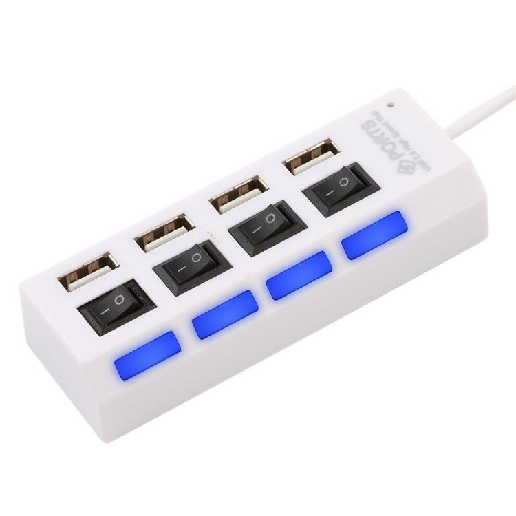 A42 High Speed USB2.0 4-Port USB Hub Splitter with Independent Switch - White