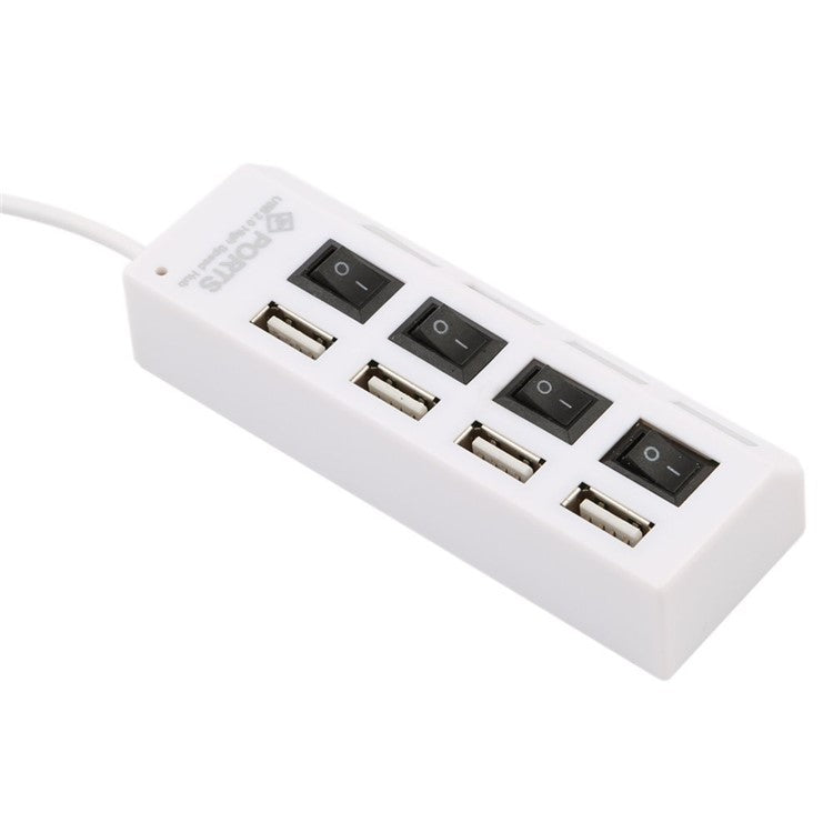 A42 High Speed USB2.0 4-Port USB Hub Splitter with Independent Switch - White
