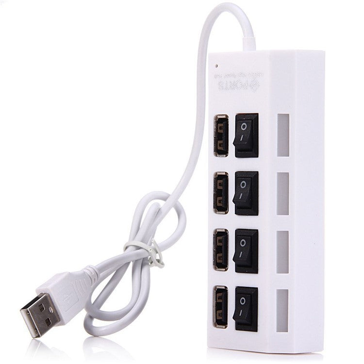 A42 High Speed USB2.0 4-Port USB Hub Splitter with Independent Switch - White