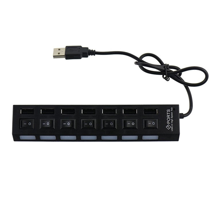 A55 USB2.0 High Speed Transmission 7-Port USB Hub Splitter with Independent Switch - Black