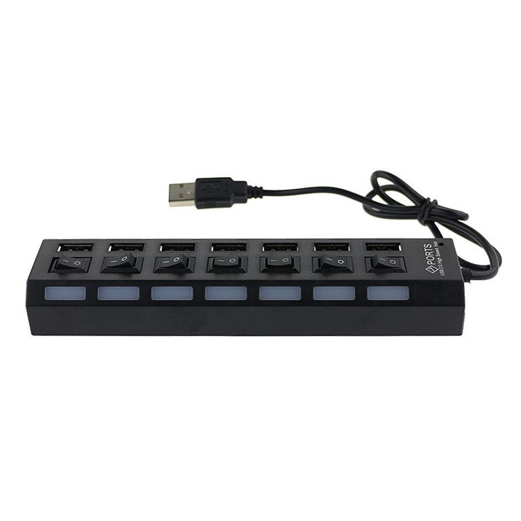 A55 USB2.0 High Speed Transmission 7-Port USB Hub Splitter with Independent Switch - Black