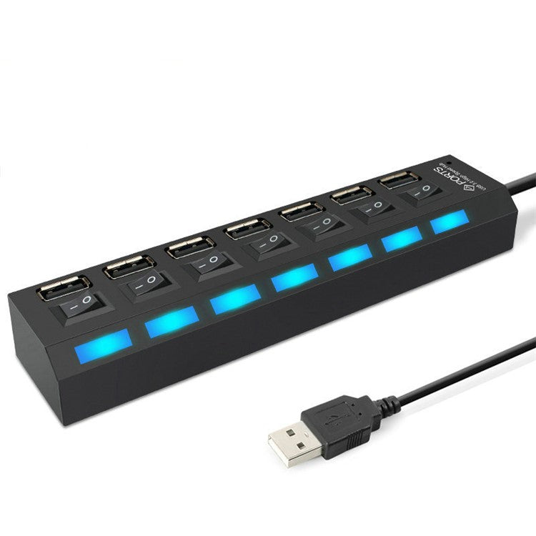 A55 USB2.0 High Speed Transmission 7-Port USB Hub Splitter with Independent Switch - Black