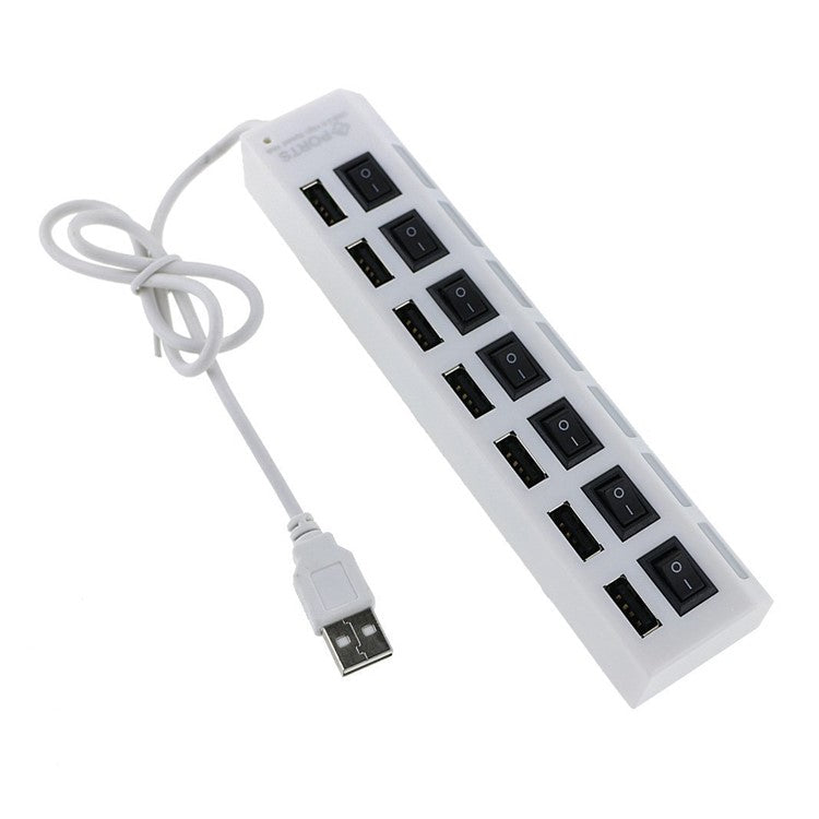 A55 USB2.0 High Speed Transmission 7-Port USB Hub Splitter with Independent Switch - White