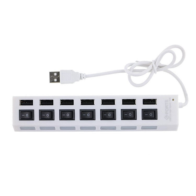 A55 USB2.0 High Speed Transmission 7-Port USB Hub Splitter with Independent Switch - White