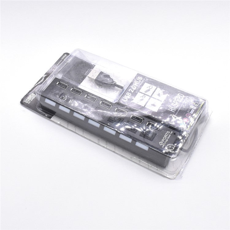 A55 USB2.0 High Speed Transmission 7-Port USB Hub Splitter with Independent Switch - White