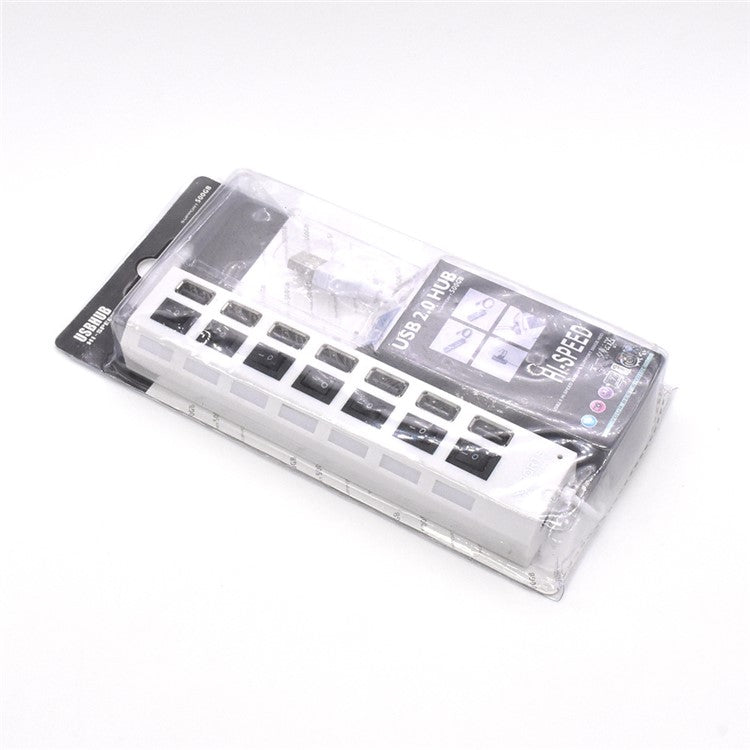 A55 USB2.0 High Speed Transmission 7-Port USB Hub Splitter with Independent Switch - White