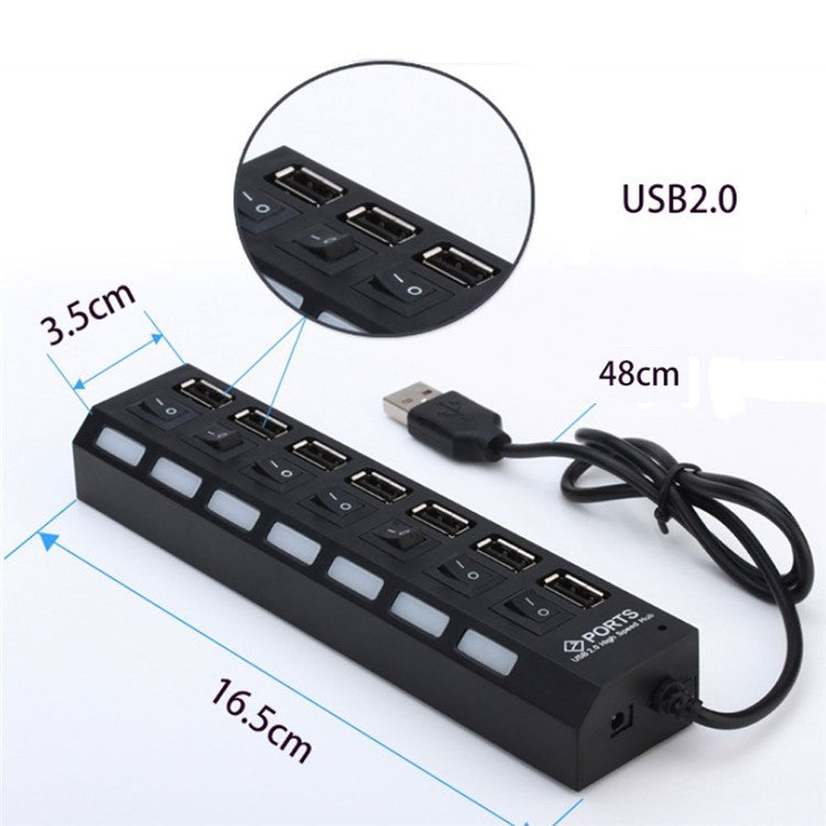 A55 USB2.0 High Speed Transmission 7-Port USB Hub Splitter with Independent Switch - White