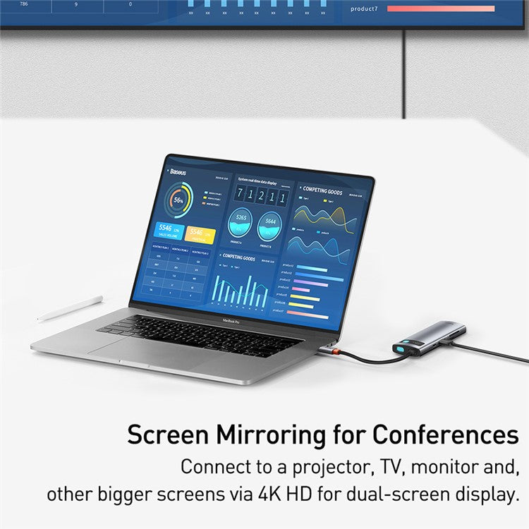 BASEUS Metal Gleam Series 7-in-1 Multifunctional Type-C Hub Docking Station - Grey