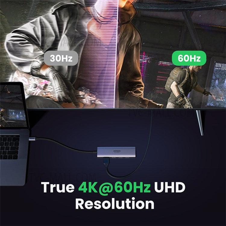UGREEN 60383 6-in-1 USB C Hub to 3 USB3.0 HD Slim Docking Station Multi-port Hub Adapter for MacBook Pro Support 4K@60Hz/5Gbps Transmission