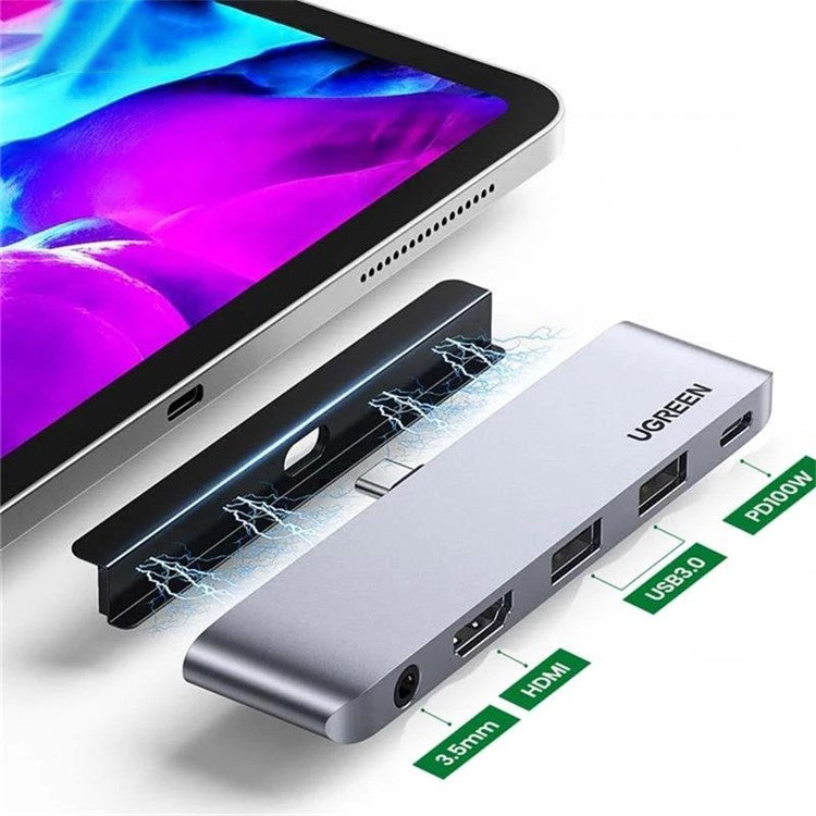 UGREEN 20199 USB C Hub to 4K 60Hz HD Video Output + 2xUSB 3.0 + 3.5mm Aux Port + PD 100W Super Fast Charge Type C Adapter for iPad Pro 2018 2020 12.9" / 11" Air 4