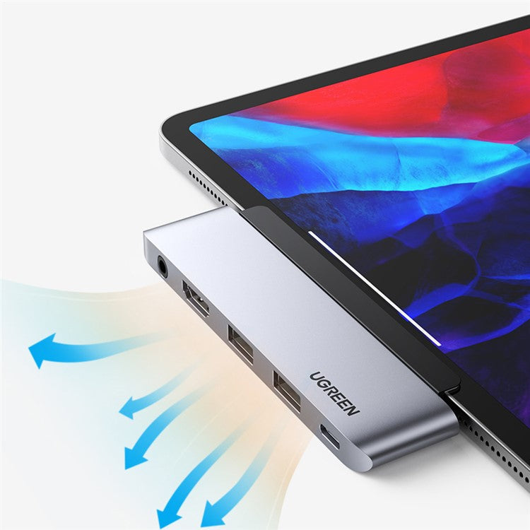 UGREEN 20199 USB C Hub to 4K 60Hz HD Video Output + 2xUSB 3.0 + 3.5mm Aux Port + PD 100W Super Fast Charge Type C Adapter for iPad Pro 2018 2020 12.9" / 11" Air 4