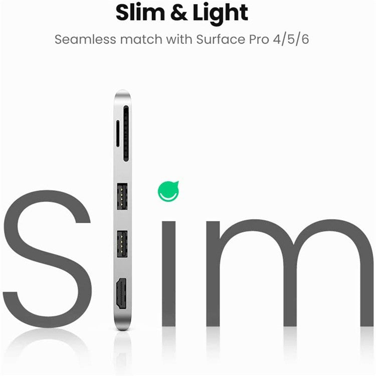 UGREEN USB Docking Station for Surface Pro 4/5/6 Aluminum USB 3.0 Hub Adapter 5-in-1 Mini DP to HD 4K Dual USB 3.0 SD/TF Card Reader