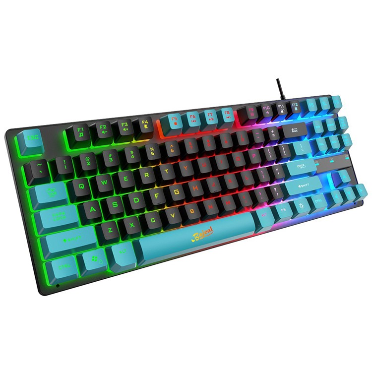 KB-10 Wired Keyboard 87 Keys Gaming Keyboard with Colorful Backlit for Laptop USB Cable Portable Keyboard - Black / Blue