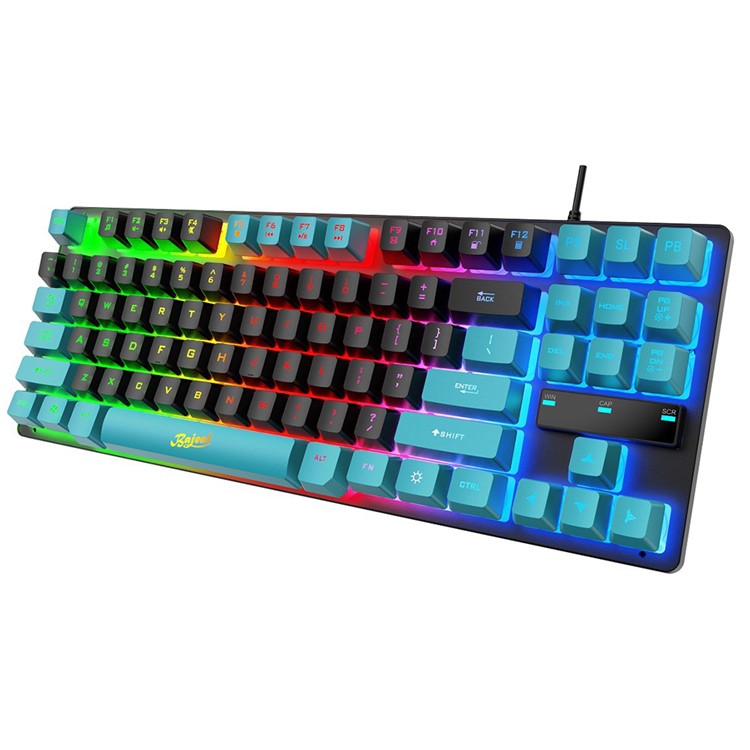 KB-10 Wired Keyboard 87 Keys Gaming Keyboard with Colorful Backlit for Laptop USB Cable Portable Keyboard - Black / Blue