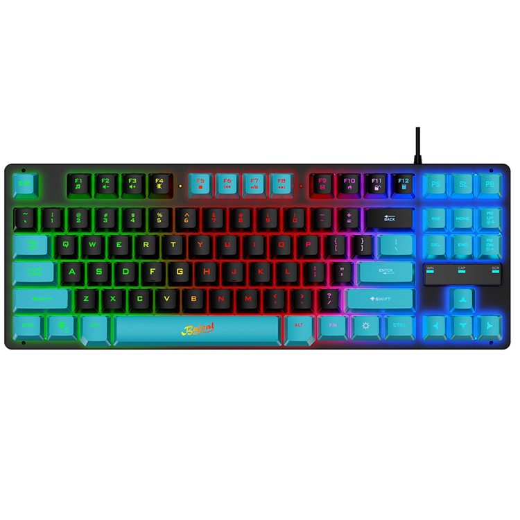 KB-10 Wired Keyboard 87 Keys Gaming Keyboard with Colorful Backlit for Laptop USB Cable Portable Keyboard - Black / Blue