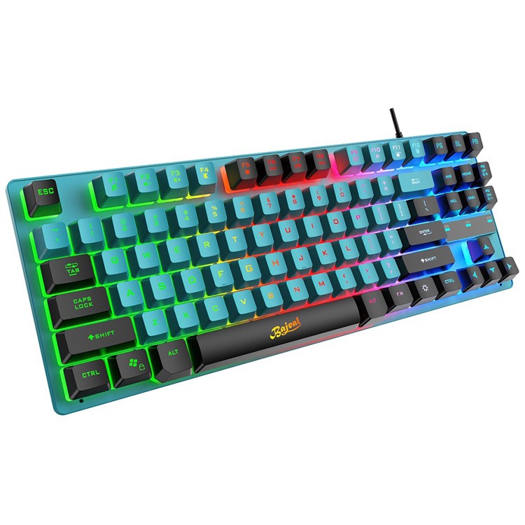 KB-10 Wired Keyboard 87 Keys Gaming Keyboard with Colorful Backlit for Laptop USB Cable Portable Keyboard - Blue / Black