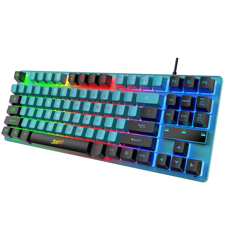 KB-10 Wired Keyboard 87 Keys Gaming Keyboard with Colorful Backlit for Laptop USB Cable Portable Keyboard - Blue / Black