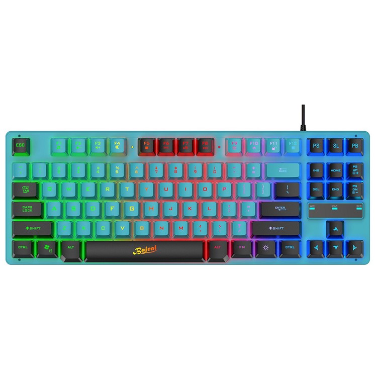 KB-10 Wired Keyboard 87 Keys Gaming Keyboard with Colorful Backlit for Laptop USB Cable Portable Keyboard - Blue / Black