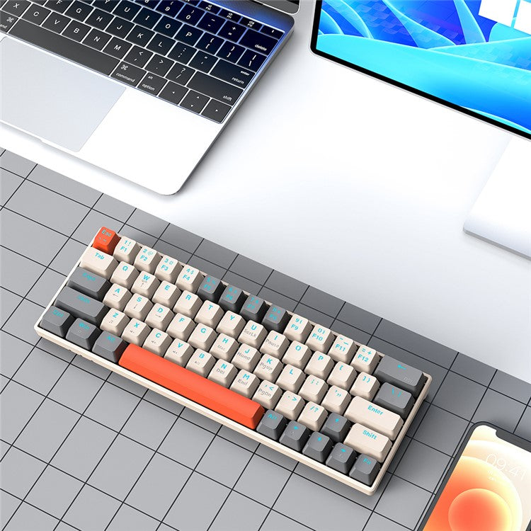 T-WOLF T60 USB Wired Gaming Keyboard RGB Backlit Mechanical Gaming Keyboard 63 Keys for Desktop PC - White