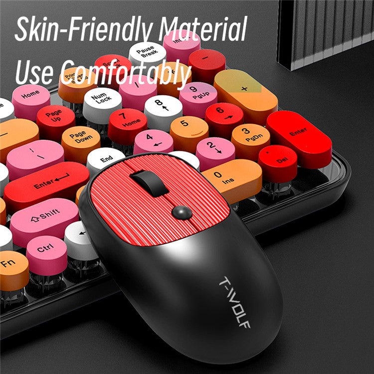 T-WOLF TF350 2.4G Wireless Keyboard Mouse Set Home Office Computer Keyboard + Mouse - Lipstick Color