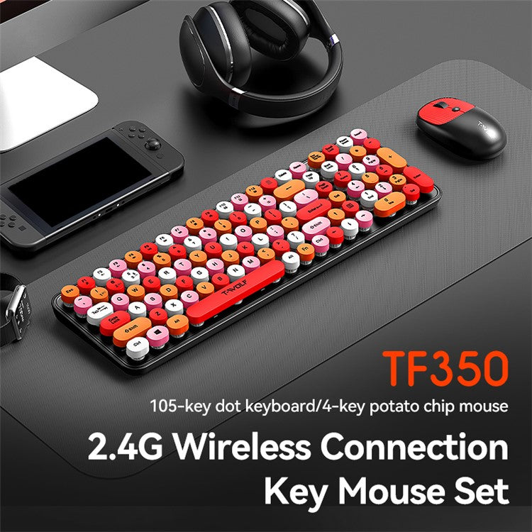 T-WOLF TF350 2.4G Wireless Keyboard Mouse Set Home Office Computer Keyboard + Mouse - Black