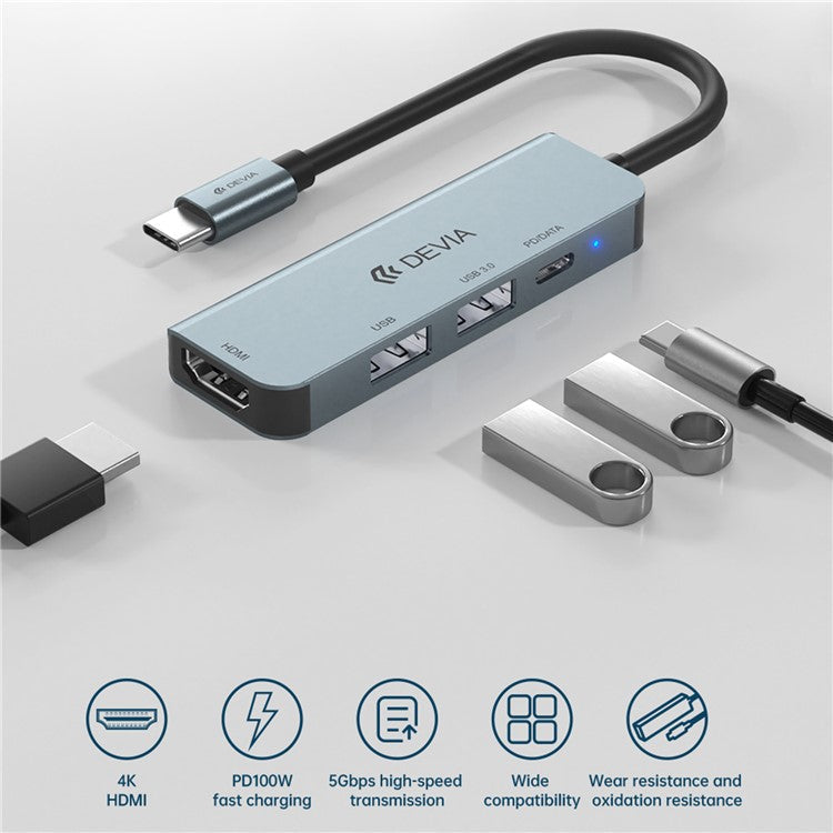 DEVIA EC136 Leopard Series 4-in-1 Hub Adapter Type-C to PD+USB2.0+USB3.0+HD Docking Station (Updated)