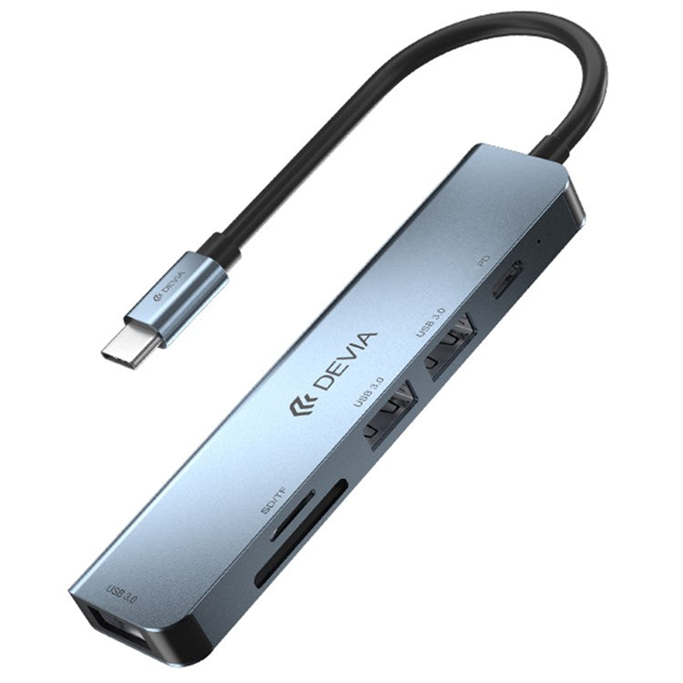 DEVIA EC135 Leopard Series 5-in-1 Type-C Hub Adapter USB-C 3.1 to PD+USB3.0*3+SD / TF Docking Station (Upgraded)