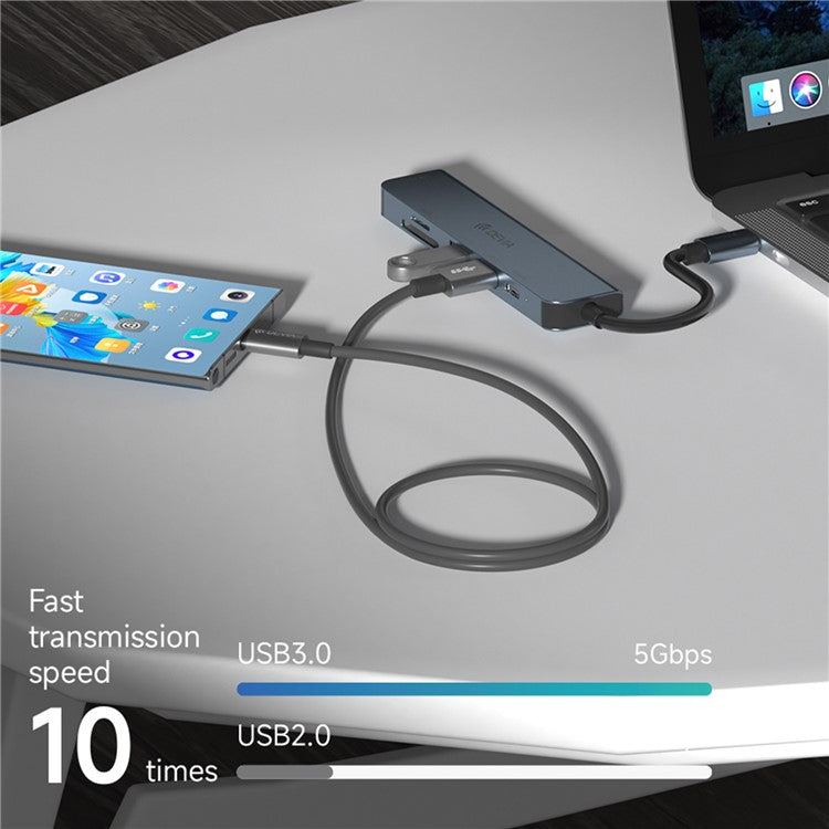 DEVIA EC135 Leopard Series 5-in-1 Type-C Hub Adapter USB-C 3.1 to PD+USB3.0*3+SD / TF Docking Station (Upgraded)