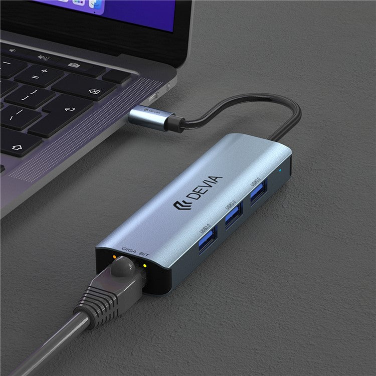 DEVIA EC621 Leopard Series USB-C Docking Station Type-C to USB3.0*3+RJ45, Mini USB 3.1 Hub (Upgraded)