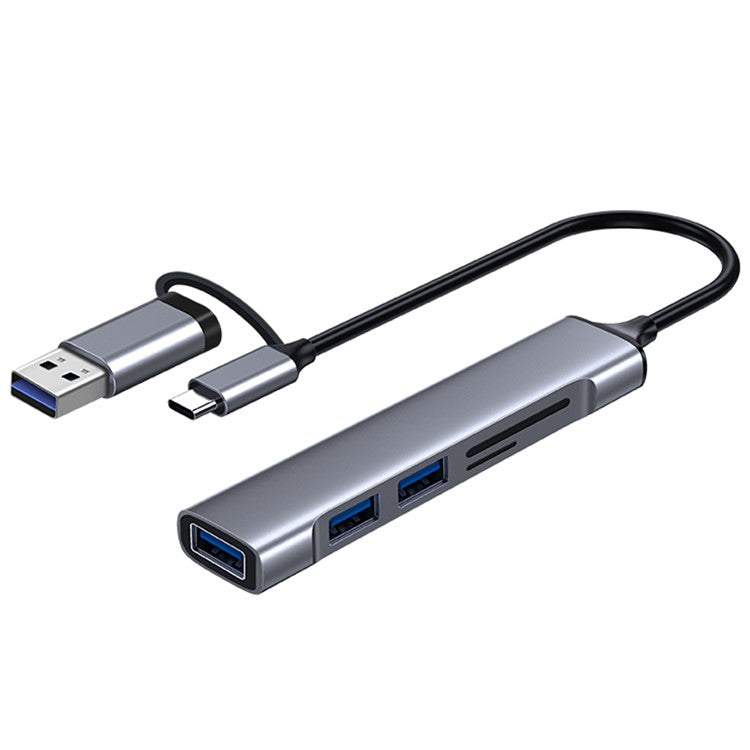 USB+Type-C Hub Adapter to 2xUSB 2.0+USB 3.0+2 Card Reader Slots