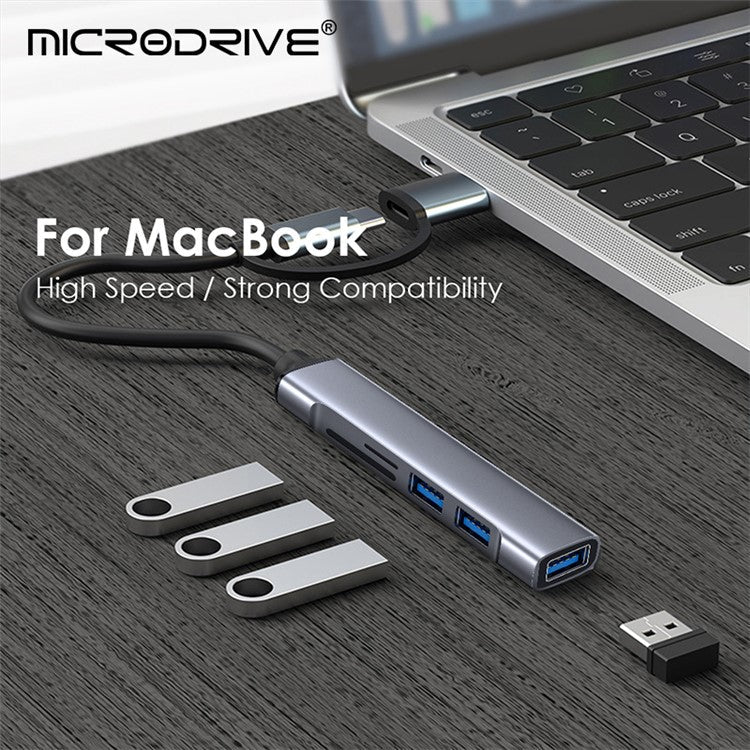 USB+Type-C Hub Adapter to 2xUSB 2.0+USB 3.0+2 Card Reader Slots