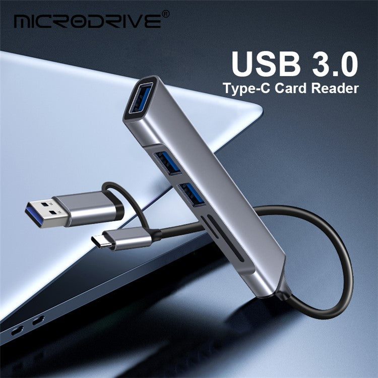 USB+Type-C Hub Adapter to 2xUSB 2.0+USB 3.0+2 Card Reader Slots