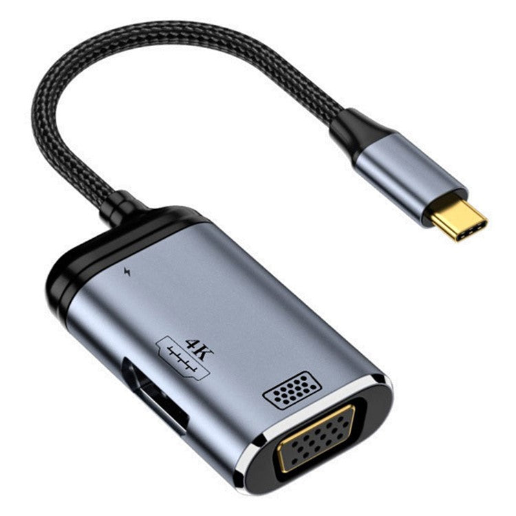 USB-C Hub Multi-Port Adapter Type-C to VGA+HD+PD 100W Adapter with Audio Video Transmission