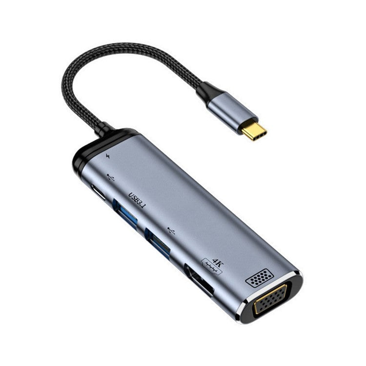 USB-C Hub Type-C to VGA+4K 60Hz HD+USB-A+USB3.1++PD 100W Converter HDTV Multi-port Displays Adapter
