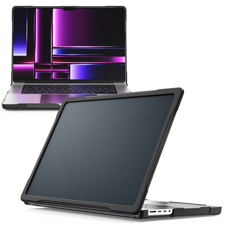 For MacBook Pro 16 inch (2024) (2023) (2021) A2485 A2780 / A2991 (M1 / M2 / M3) PC+TPU Laptop Cover Anti-Drop Shockproof Case - Transparent Black