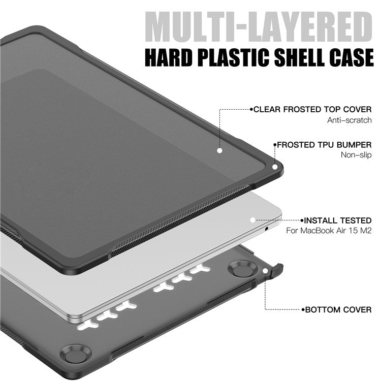 For Macbook Air 15 inch (2025) / (2024) A3114 M3 / (2023) M2 A2941 Sailor Series Laptop Case PC+TPU Anti-Scratch Notebook Cover - Transparent Black