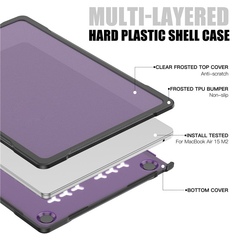 For Macbook Air 15 inch (2025) / (2024) A3114 M3 / (2023) M2 A2941 Sailor Series Laptop Case PC+TPU Anti-Scratch Notebook Cover - Transparent Purple