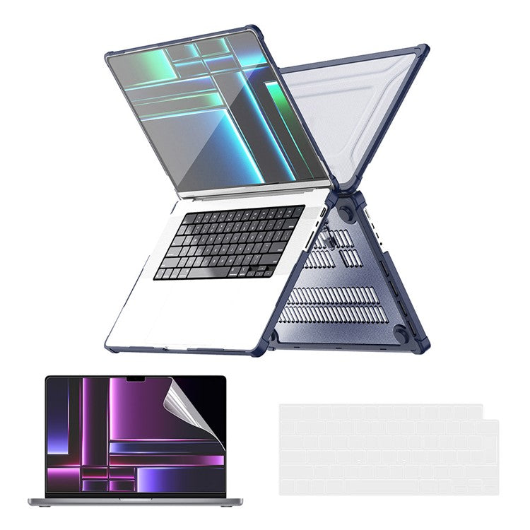 ENKAY HAT PRINCE Hard PC Case for MacBook Pro 14 inch (2024) (2021) A2442 / (2023) A2779 (EU Version) Laptop Cover with Kickstand - Dark Blue