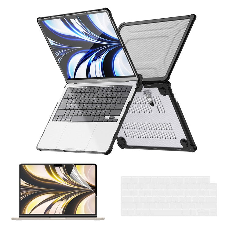 ENKAY HAT PRINCE Protective Kickstand Case for MacBook Air 13 inch (2025) / (2024) A2681 (M2) / A3113 (M3) / (2022) (US Version) PC Laptopcover - Black