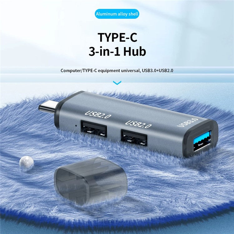 ADS-302C Type-C Adapter Hub to USB 3.0 + Dual USB 2.0 Expansion Station - Grey